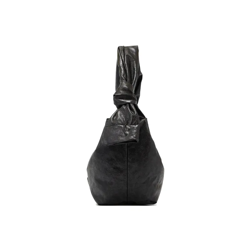 Yawei Kuroda Crackle PU Artificial Leather Dumpling Bag Crossbody Bag Regular Unisex Black Gray-4