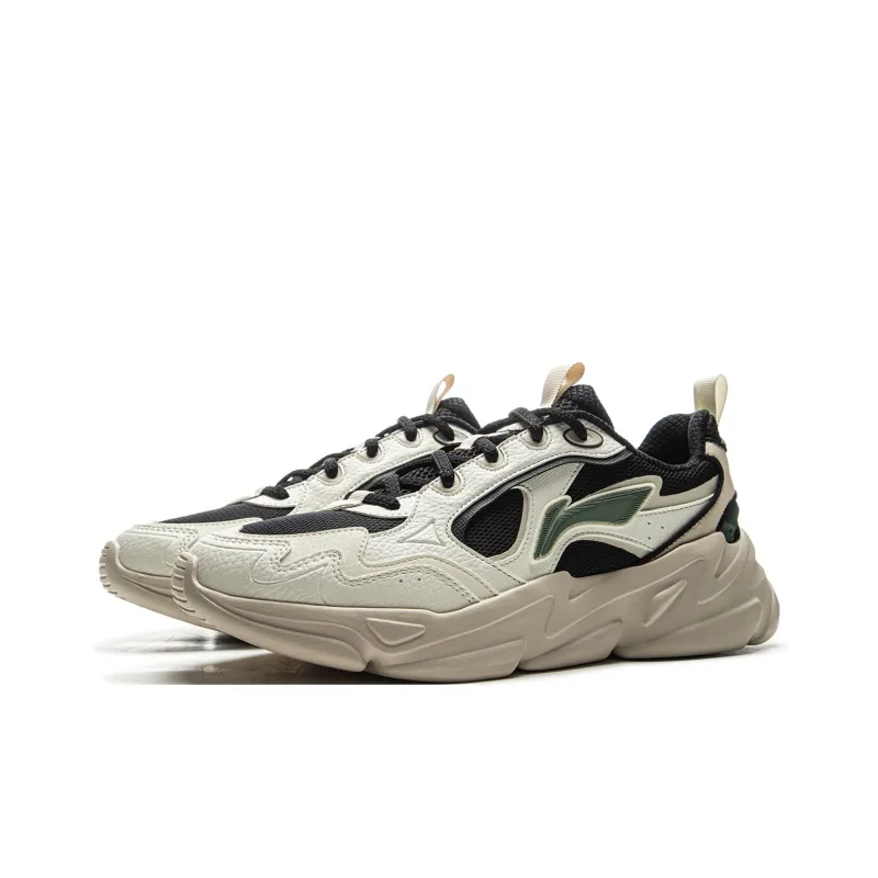 LiNing Clouds Cushioning Anti Slip And Wear Resistant Support Low Top Chunky Sneakers Men's White Black-2