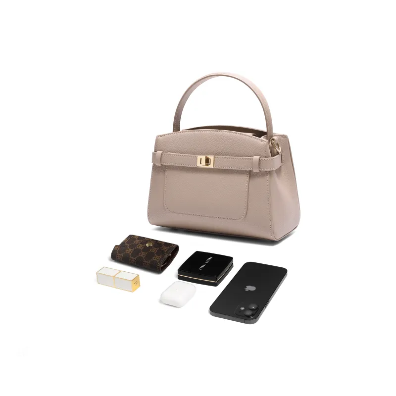 BELLE Split Cow Leather Kelly Bag, Shoulder Bag, Crossbody Bag, Handbag Medium Size Women's Multicolor-19