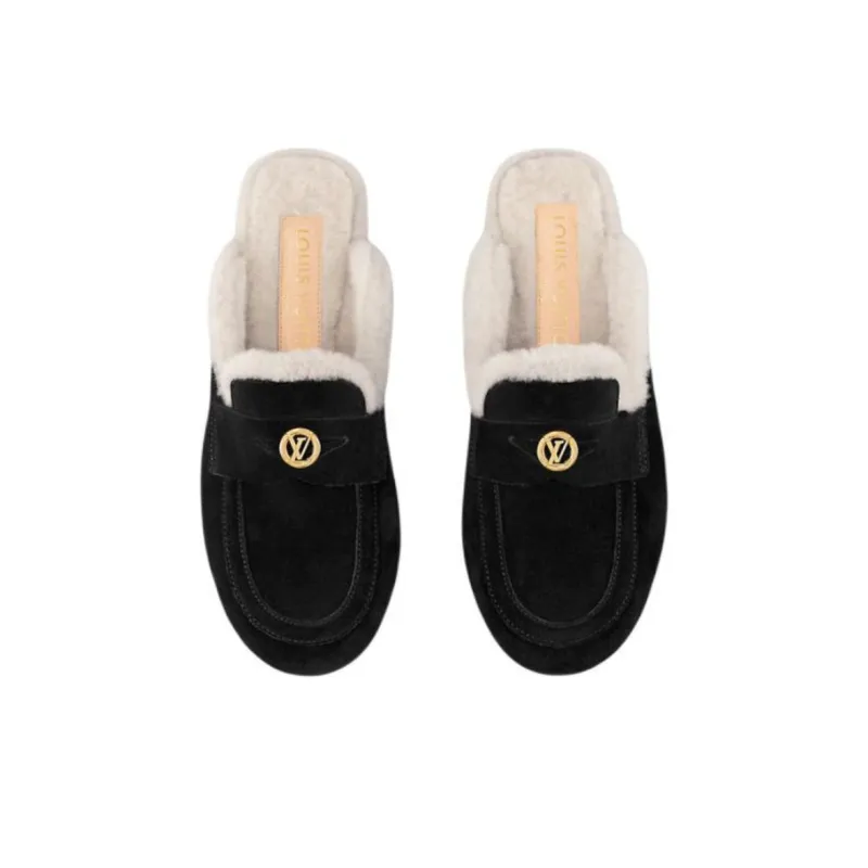 LOUIS VUITTON Soho Closed Toe Slippers Women's Black-3