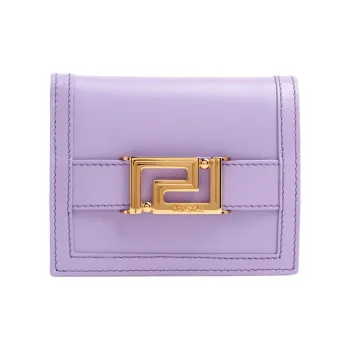 VERSACE Greca Goddess Leather Wallet Women's Purple