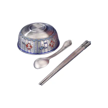 QINGFU 999 Fine Silver Bowl Chopsticks Spoon Unisex