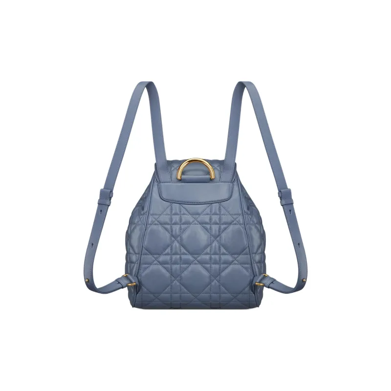 DIOR Caro Sheepskin Backpack Medium Size Women's Black Denim Blue-2