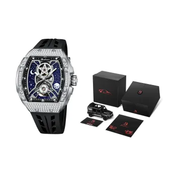 BRUBOSES Automatic Mechanical Movement Silicone Strap Watch Men's Watches Cut Out Dial