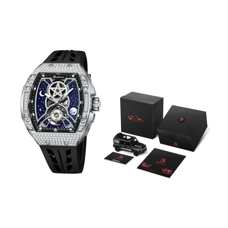 BRUBOSES Automatic Mechanical Movement Silicone Strap Watch Men's Watches Cut Out Dial-0