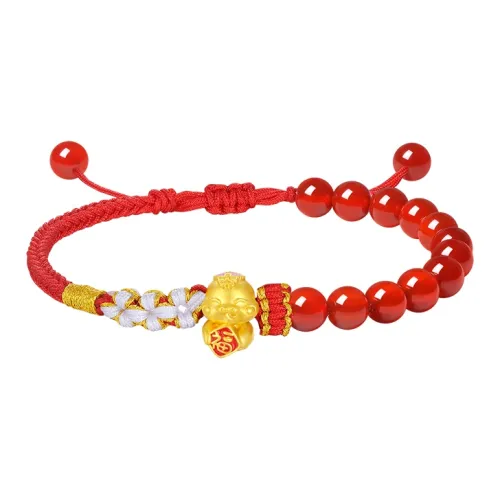 ALLOVE Snake Year Zodiac Year Lucky Bead #Good Luck Solid Gold Fixed Price Gold Bracelet Women's