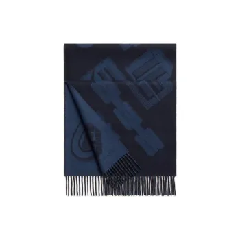 HERMES Cashmere Knit Scarves Men's Deep Sea Blue
