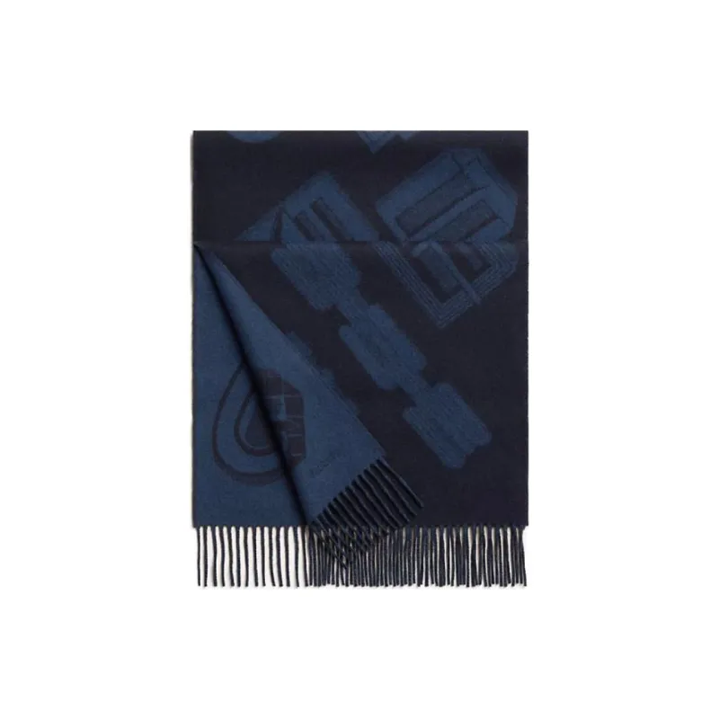 HERMES Cashmere Knit Scarves Men's Deep Sea Blue-0