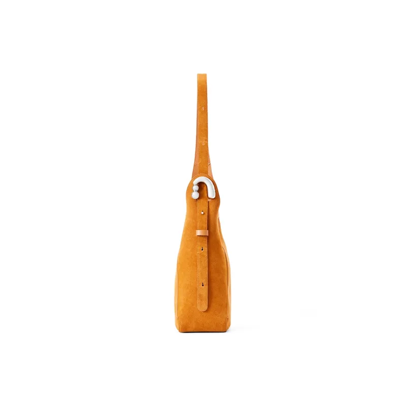 AMAZING SONG Nubuck Shoulder Bag Large Size Women's Sunset Orange/Milk Tea Brown-1