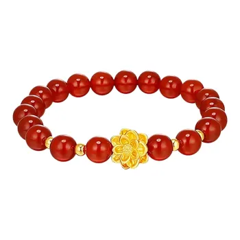 ALLOVE Lotus Fortune Bead #Good Luck Solid Gold Fixed Price Gold Bracelet Women's