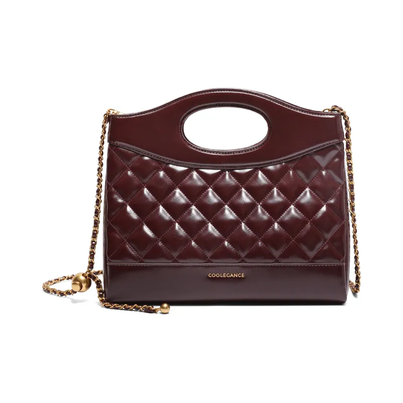 BELLE Artificial Leather One Shoulder Handbag Medium Size Women's Black/Ancora Red-3