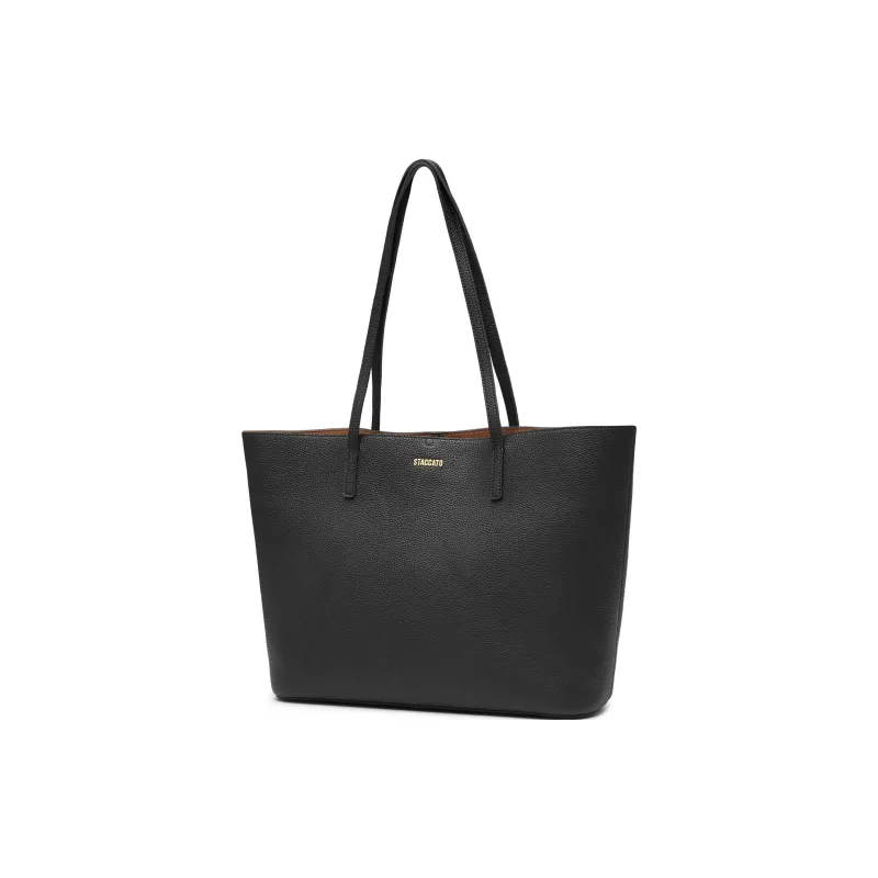 Staccato Cow Leather Tote Bag, Shoulder Bag Tubas Women's Vintage Black/Elegant Apricot-1