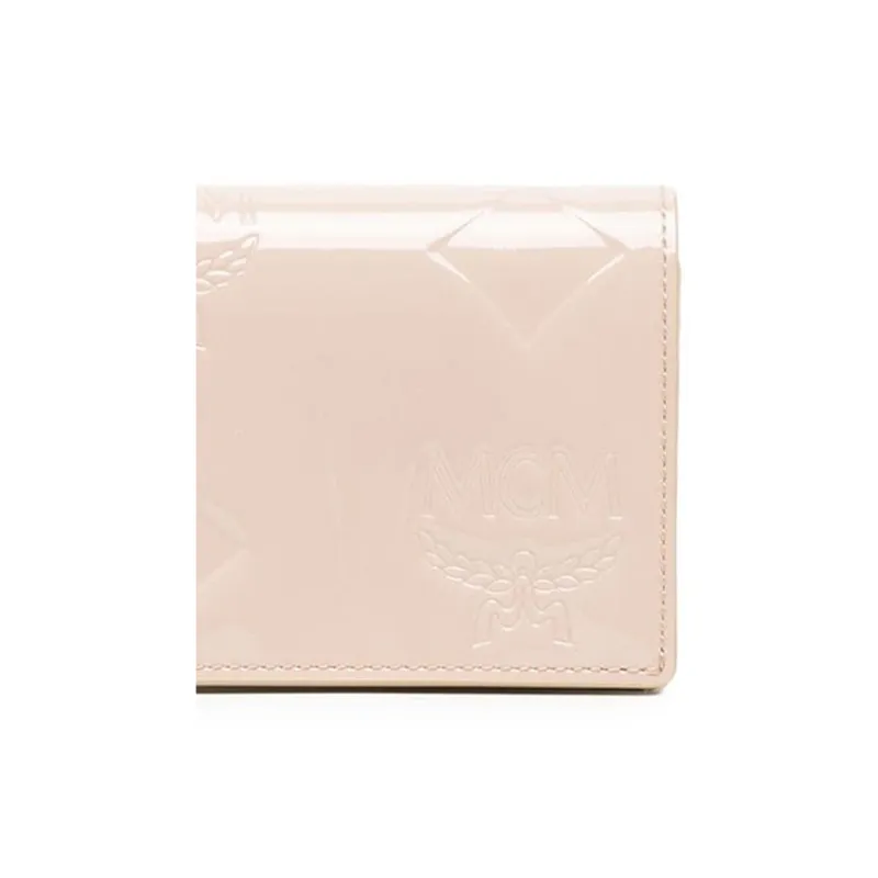MCM Aren Patent Leather Wallet Mini Women's Irish Cream-3