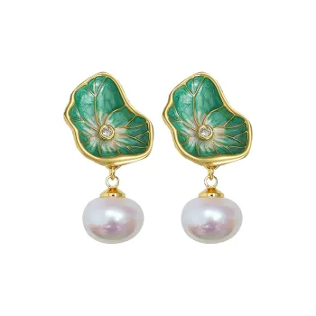 NATURALLYJOJO Faux Pearl Earrings Women's Gold/Green