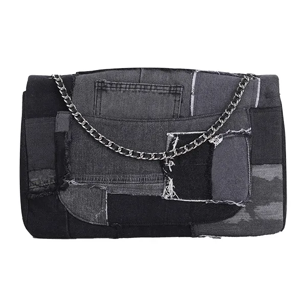 Emotional World Vintage Jeans Disassembled Fabric Shoulder Bag Unisex Black-3