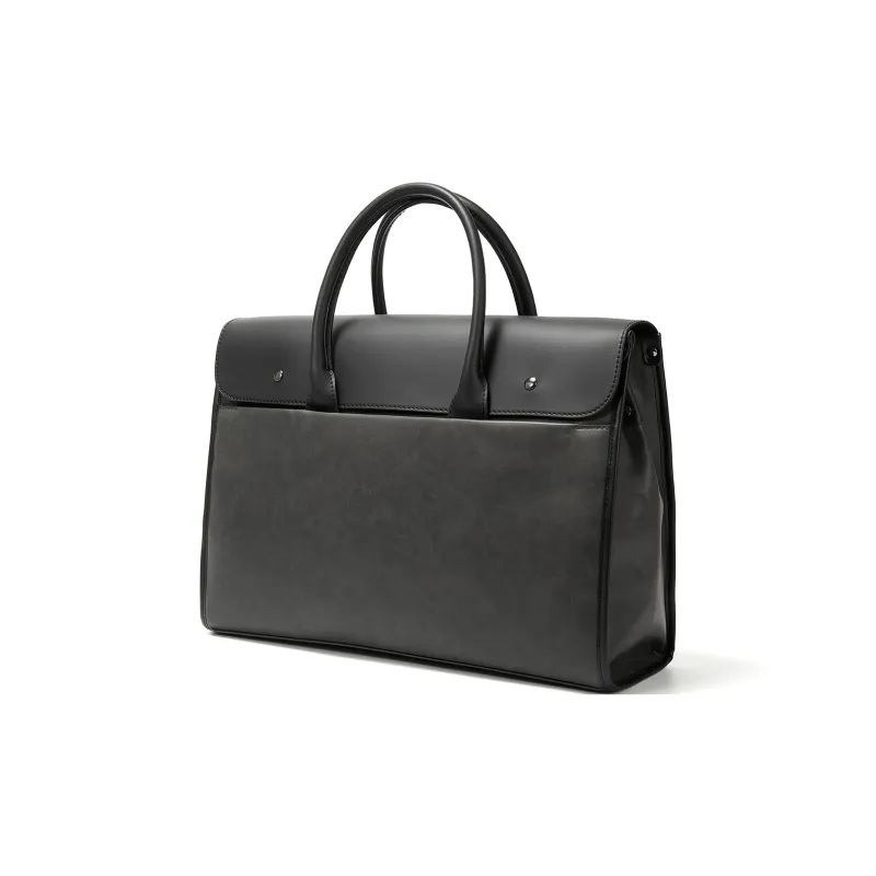 Yawei Kuroda PU Artificial Leather Bonded Crossbody Bag Handbag Large Size Men's Black Gray Color-3