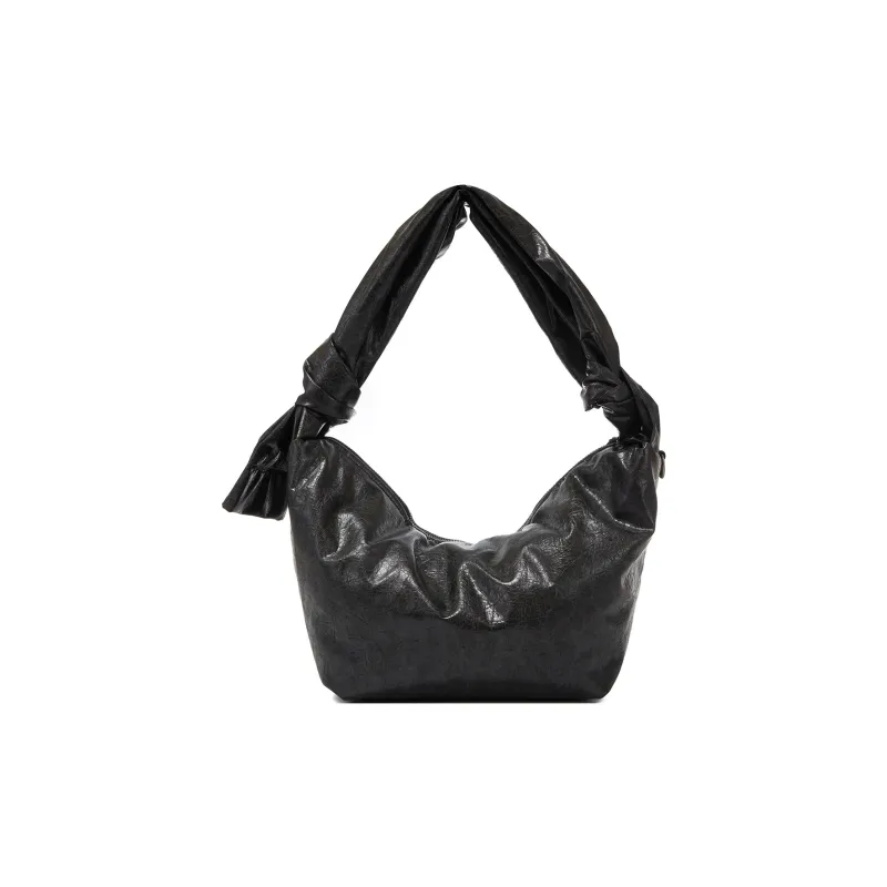 Yawei Kuroda Crackle PU Artificial Leather Dumpling Bag Crossbody Bag Regular Unisex Black Gray-5