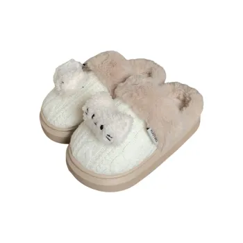 Thin Strips Cotton Slippers, Home Slippers Women's, White