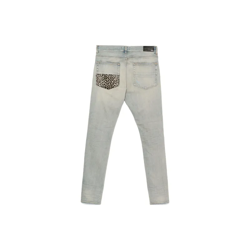 AMIRI Leopard Detailed Distressed Jeans-1