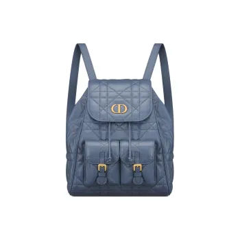 DIOR Caro Sheepskin Backpack Medium Size Women's Black Denim Blue