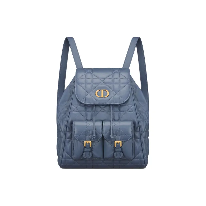 DIOR Caro Sheepskin Backpack Medium Size Women's Black Denim Blue-0