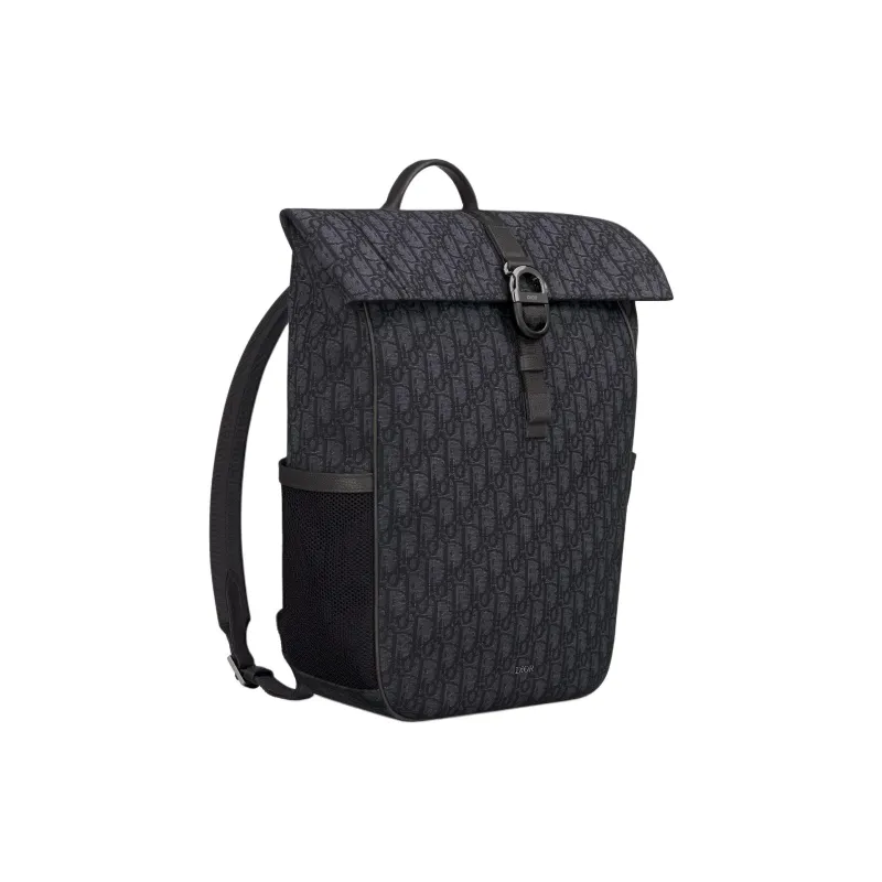 DIOR Jacquard Calfskin With Cotton Backpack Men's Black-1