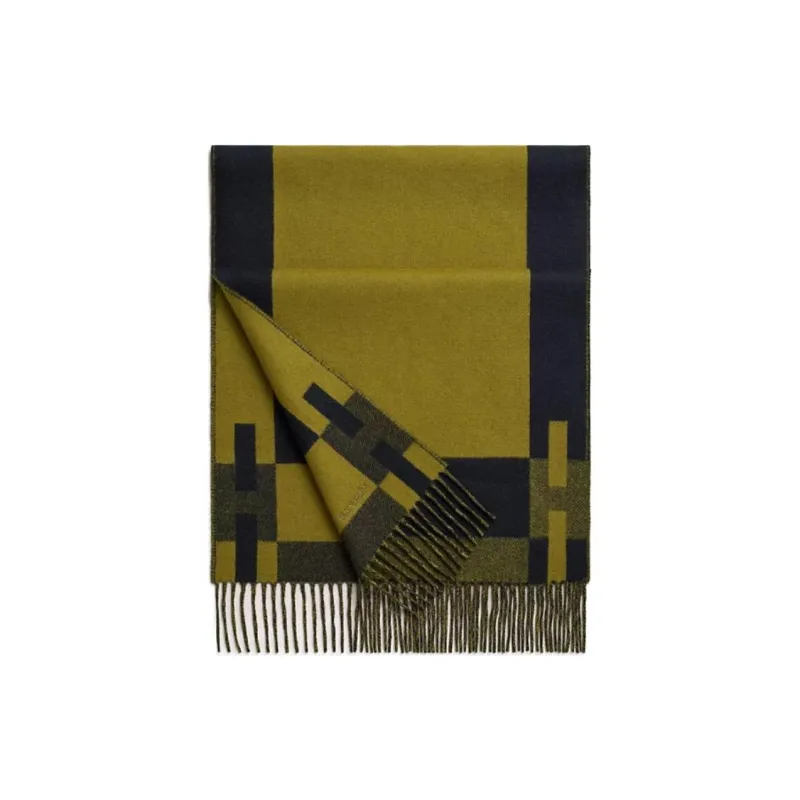HERMES Cashmere Knit Scarves Men's Navy/Green-0