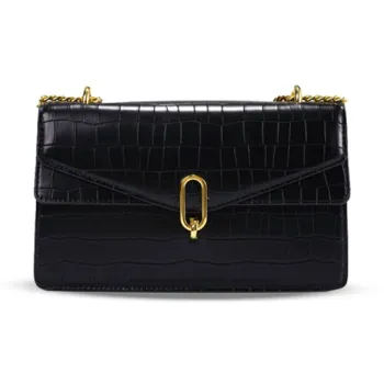 CHRISBELLA Cow Leather Handbag, Crossbody Bag, Shoulder Bag Medium Size Women's Black/Ecru