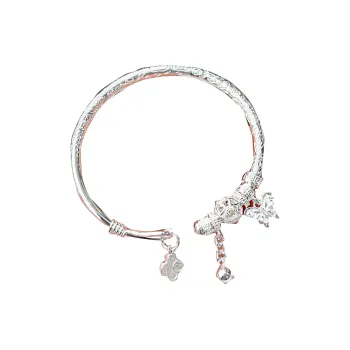 Stone Edge Poly Foot Silver Bracelet 999 Fine Silver Women's