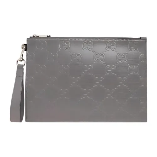 GUCCI Leather Clutch Men's Gray