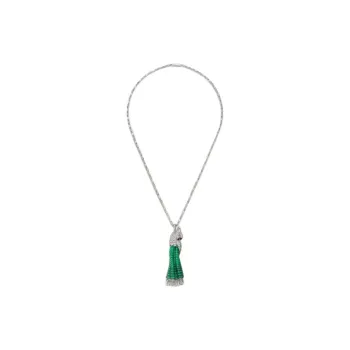 CARTIER White Gold Mother Of Pearl Emerald Diamond Necklaces Women's Green
