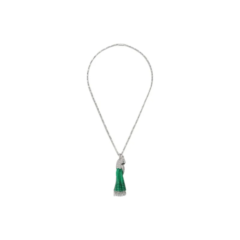 CARTIER White Gold Mother Of Pearl Emerald Diamond Necklaces Women's Green-0