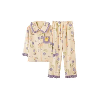 Lan Miao Pajama Set Women's Apricot Purple