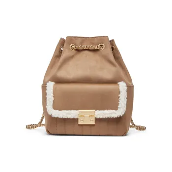 CHARLES&KEITH PU, Textile Mixture Backpack Medium Size Women's Tan Tea Brown
