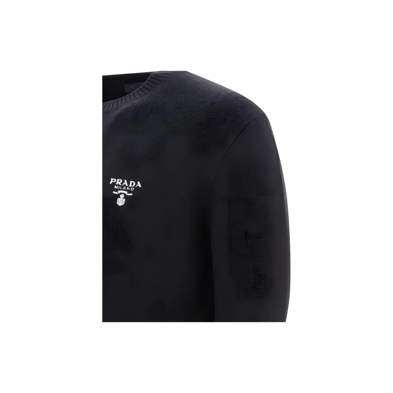 PRADA Logo Embroidered Crewneck Knit Sweater-5