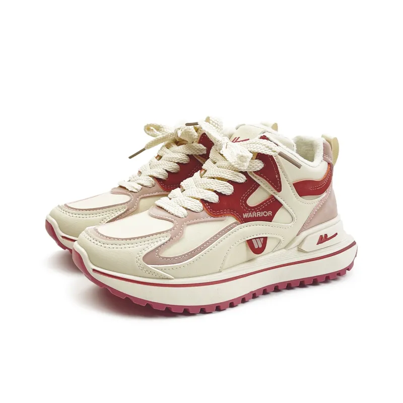 Warrior Trendy Casual Shoes Slip-Resistant Warm Mid-Top Casual Shoes Women's Beige Red-1