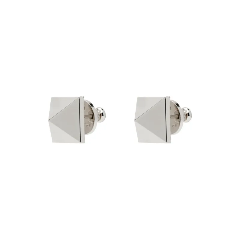 Valentino Brass Stud Earrings Men's Silver-2