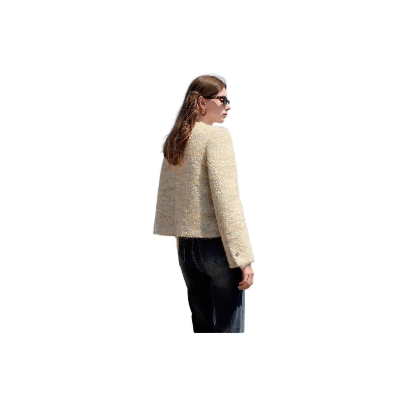 3COLOUR Velvet feel Coat Women's Yellow Cream-1
