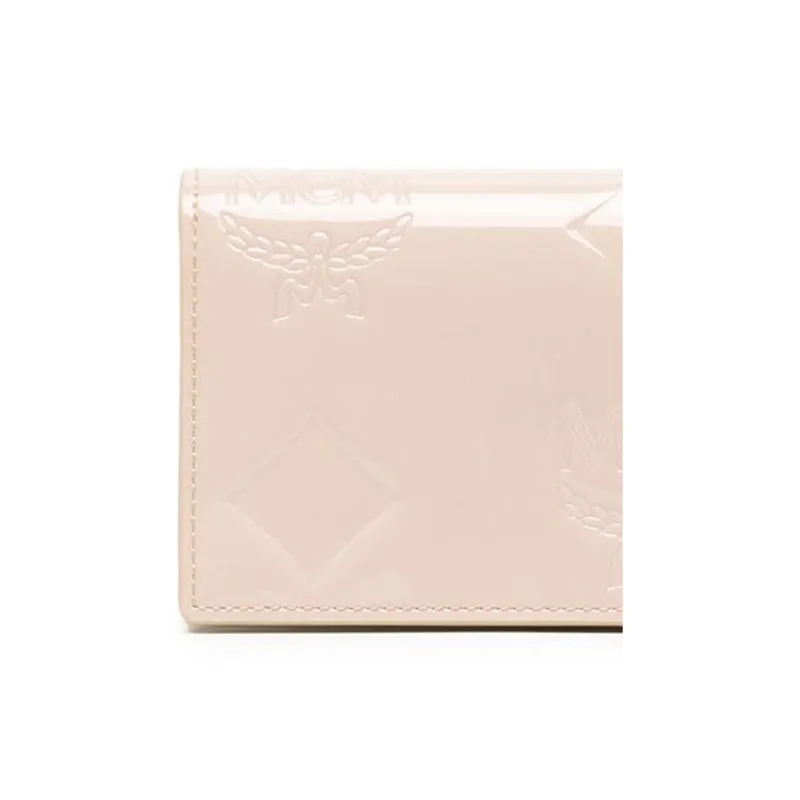 MCM Aren Patent Leather Wallet Mini Women's Irish Cream-4