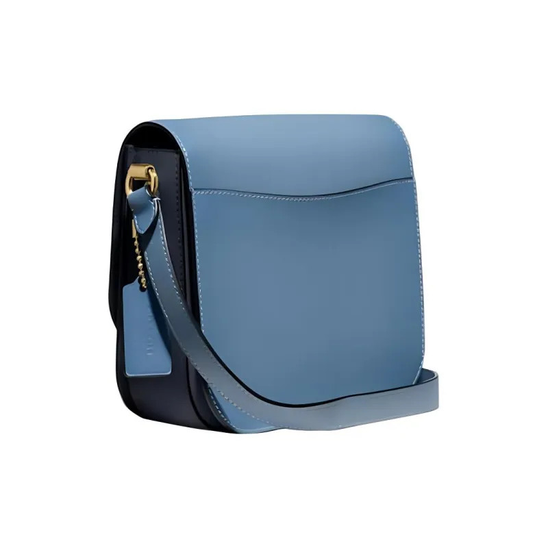 COACH Hutton Smooth Calf Leather Saddle Bag Shoulder Bag Crossbody Bag Women's Blue-1