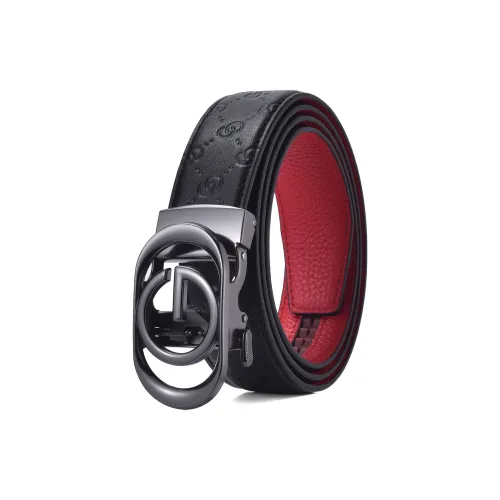 Old Man's Head Cow Leather Leather Belts Men's Black On The Outside Red On The Inside 3.5cm