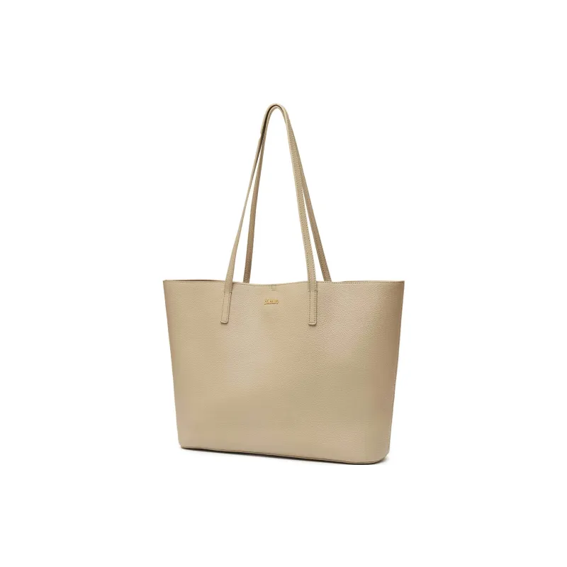Staccato Cow Leather Tote Bag, Shoulder Bag Tubas Women's Vintage Black/Elegant Apricot-6