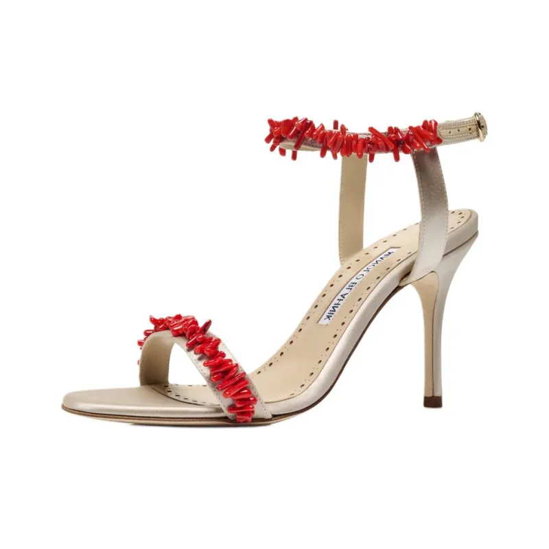 MANOLO BLAHNIK Cienzan One Strap Sandals 9cm Women's Red-4