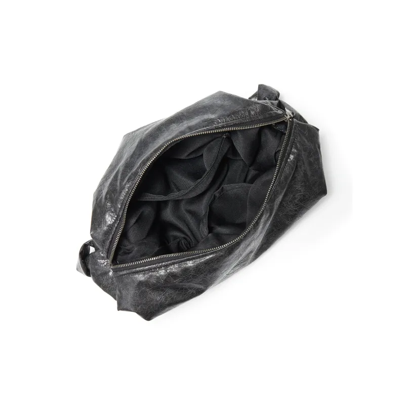 Yawei Kuroda Crackle PU Artificial Leather Dumpling Bag Crossbody Bag Regular Unisex Black Gray-7