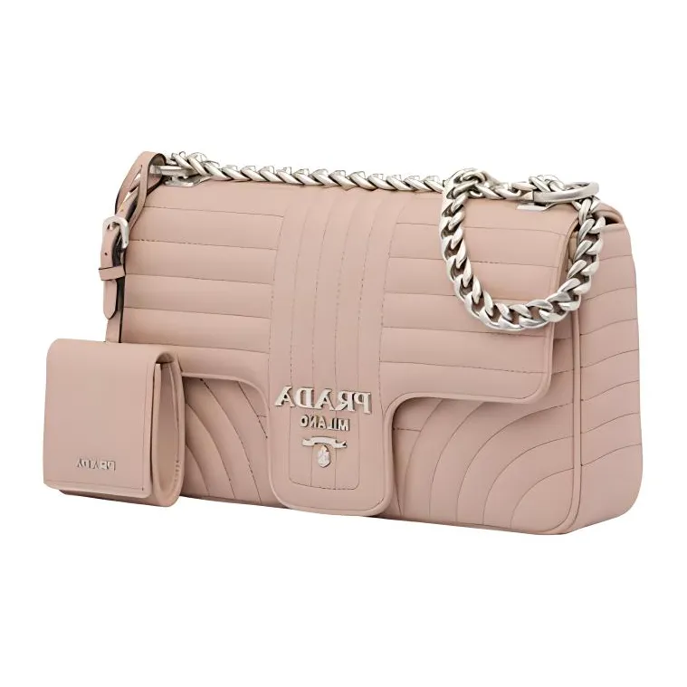 PRADA Diagramme Leather Shoulder Bag Crossbody Bag Medium Size Women's Pink-2