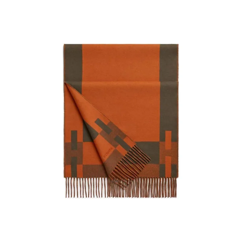 HERMES Cashmere Knit Scarves Men's Pumpkin-0