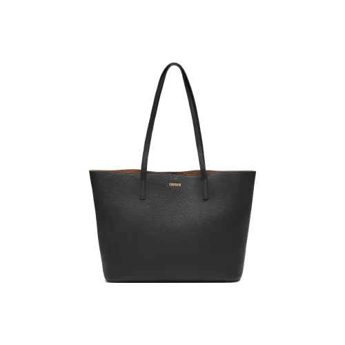 Staccato Cow Leather Tote Bag, Shoulder Bag Large Size Women's Vintage Black/Elegant Apricot