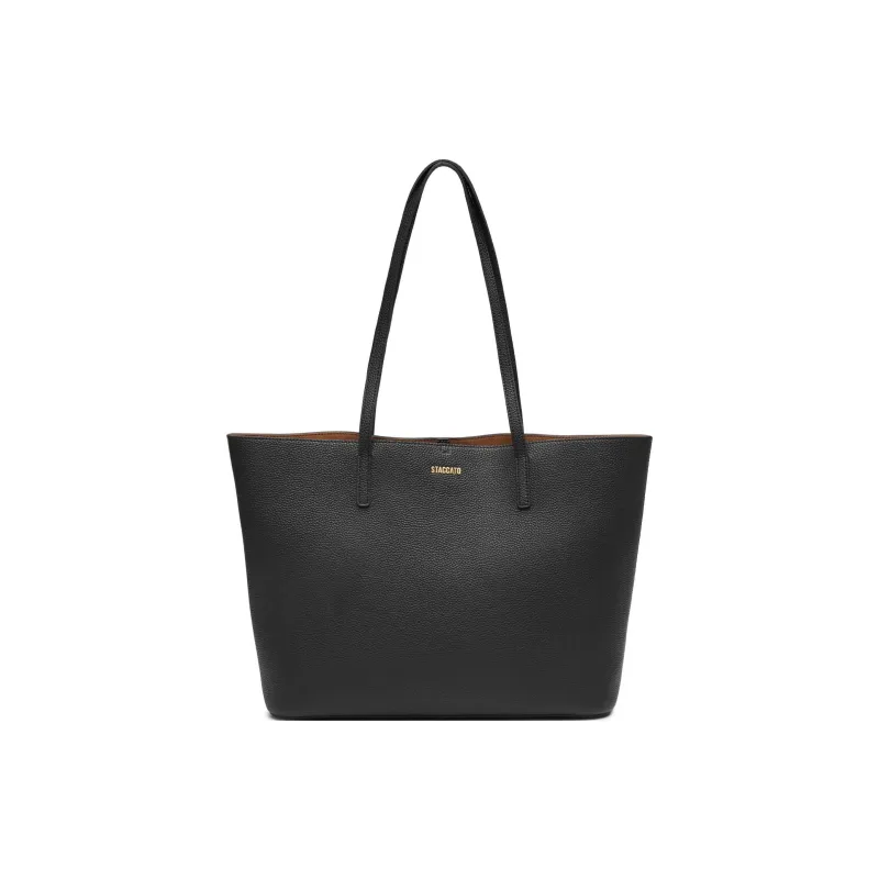 Staccato Cow Leather Tote Bag, Shoulder Bag Tubas Women's Vintage Black/Elegant Apricot-0