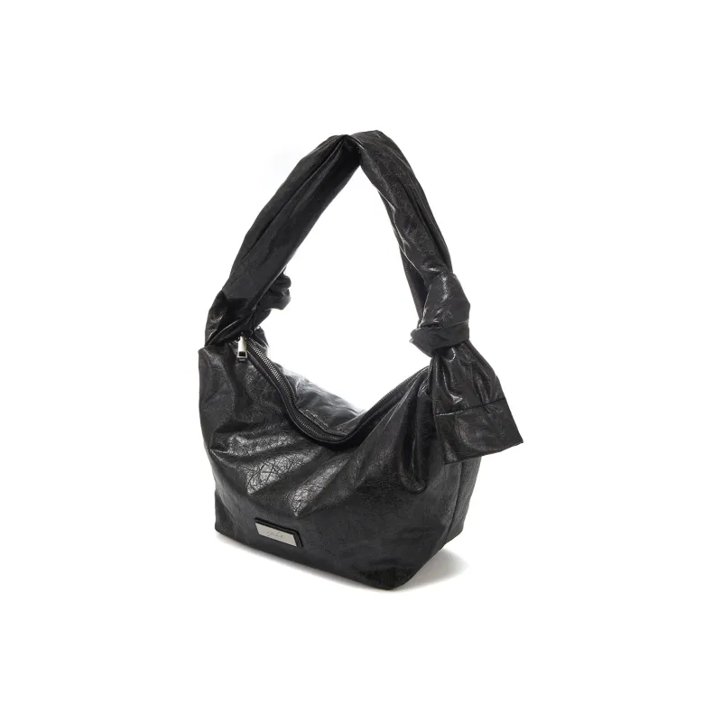 Yawei Kuroda Crackle PU Artificial Leather Dumpling Bag Crossbody Bag Regular Unisex Black Gray-0