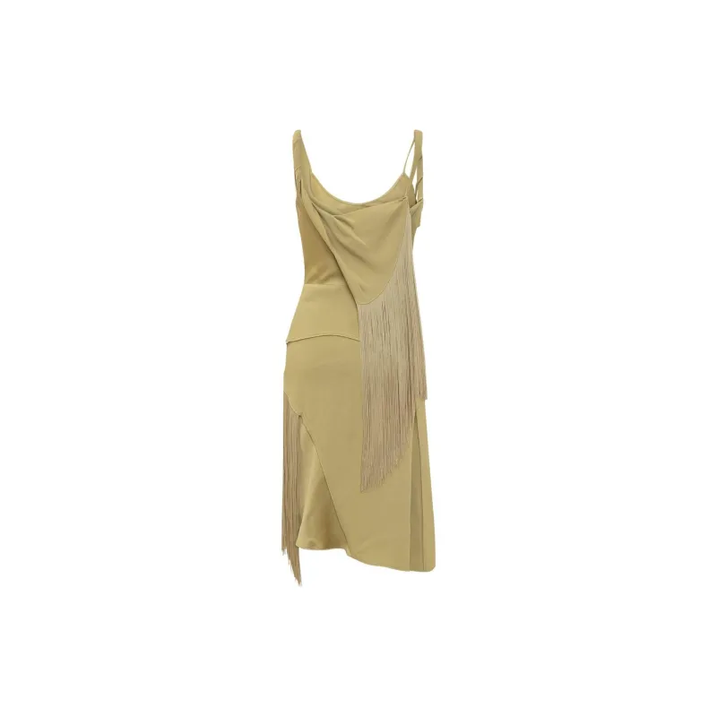 Victoria Beckham Asymmetric Fringed Midi Slip Dress-1